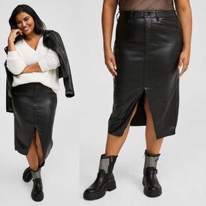 Torrid NWT Midi Faux Leather Front Slit Skirt Black Size 22